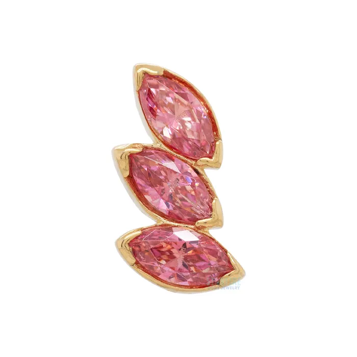 3 Gem Fanfare Threaded End in Yellow Gold with BrilliantCut Gems Anatometal Earrings