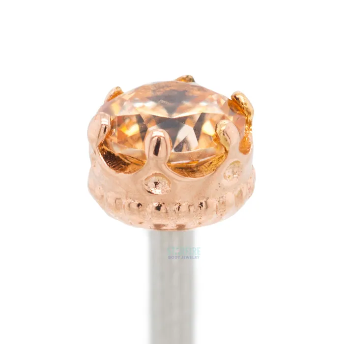 Anatometal Earrings 4mm Queen Crown Threaded End in Rose Gold with BrilliantCut Gem