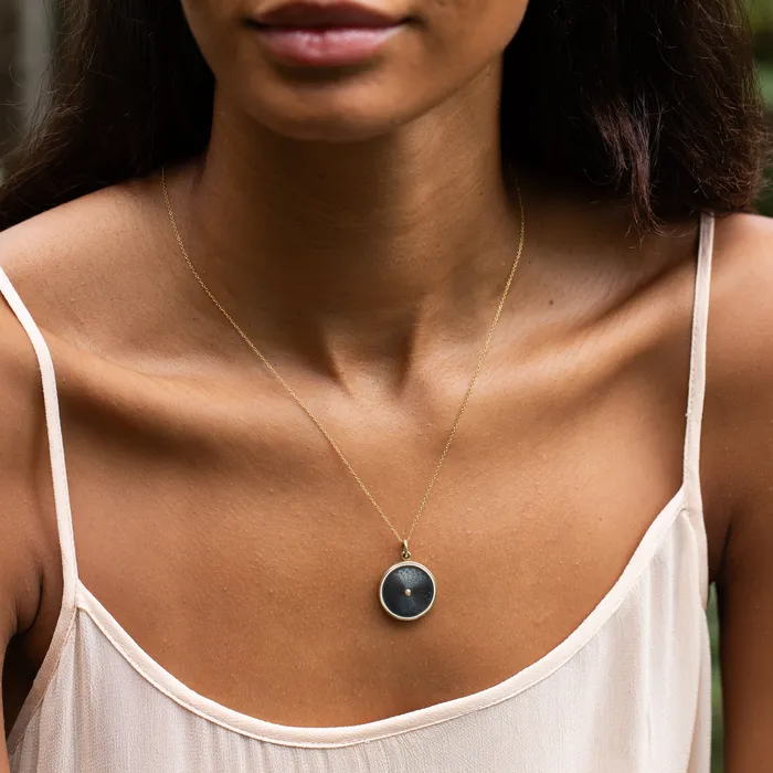 Antique Black Guilloche Pearl And 14k Gold Locket Necklaces