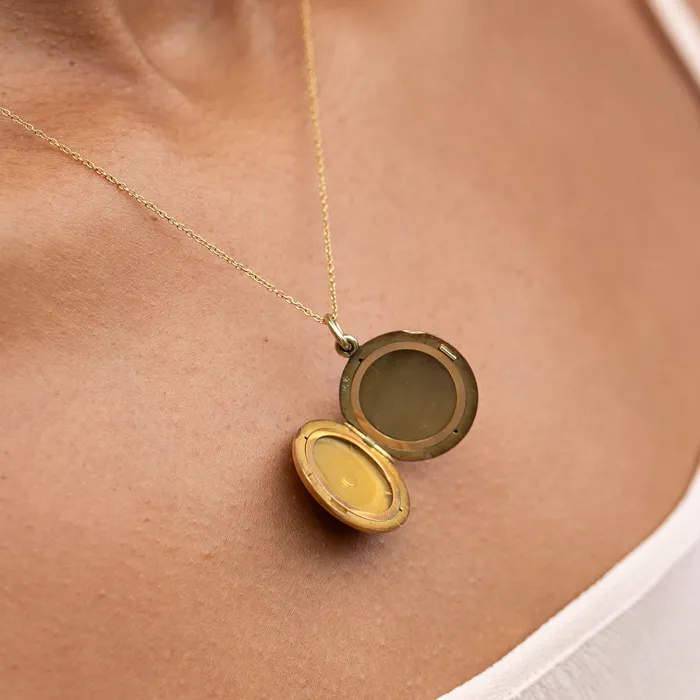 Antique Black Guilloche Pearl And 14k Gold Locket Necklaces