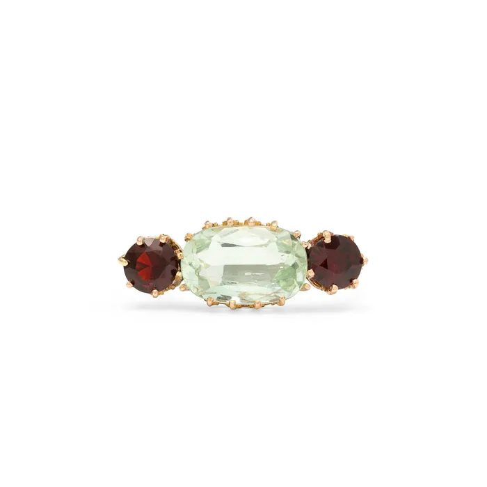 Aquamarine Garnet and Gold Ring Antique Rings