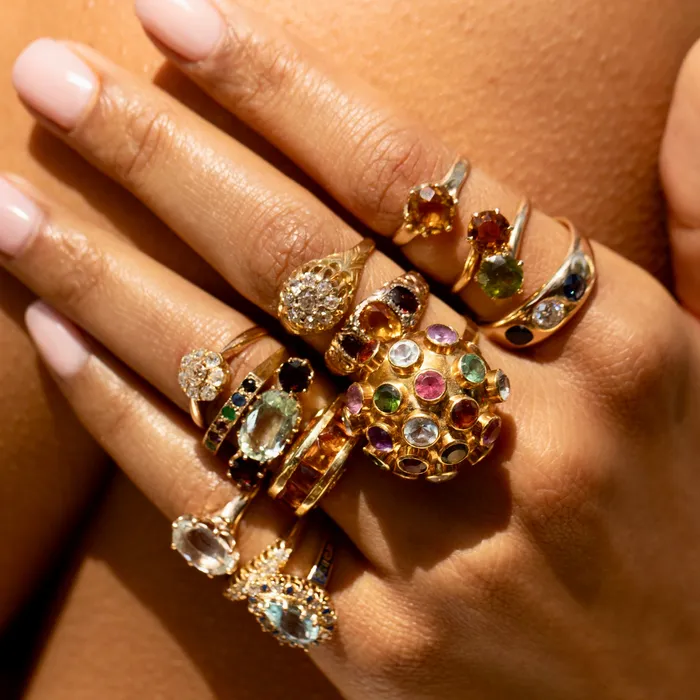 Aquamarine Garnet and Gold Ring Antique Rings
