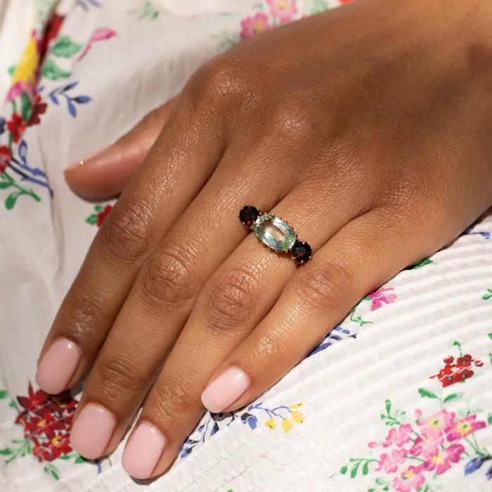 Aquamarine Garnet and Gold Ring Antique Rings