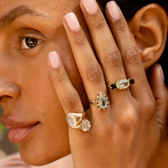 Aquamarine Garnet and Gold Ring Antique Rings