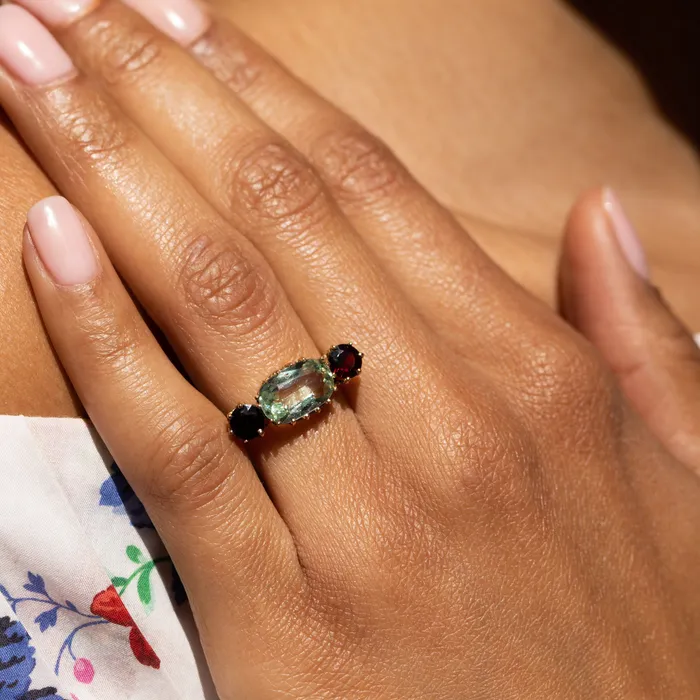 Aquamarine Garnet and Gold Ring Antique Rings