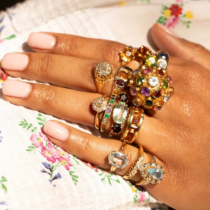 Aquamarine Garnet and Gold Ring Antique Rings