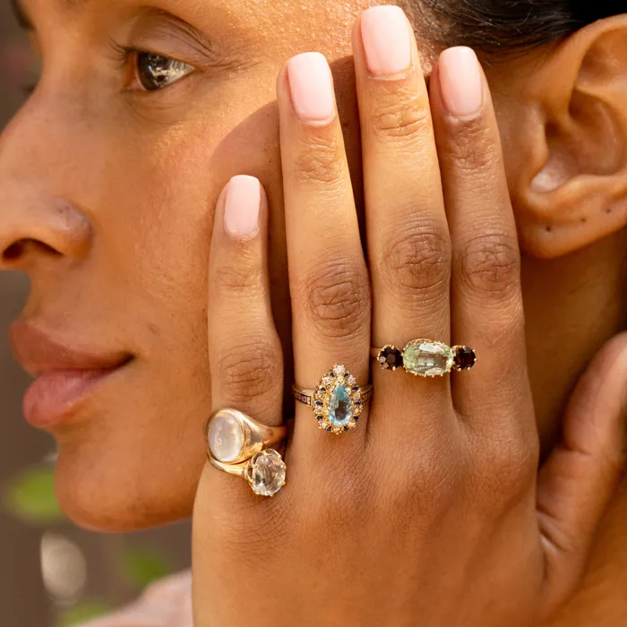 Aquamarine Garnet and Gold Ring Antique Rings