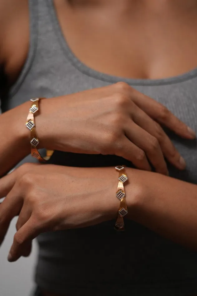 Attrangi Bracelets Lalita Gold Rose Silver Polish Bangle Set CNC Gold Plated Bangles Attrangi Bracelets Lalita Gold Rose Silver Polish Bangle Set CNC Gold Plated Bangles