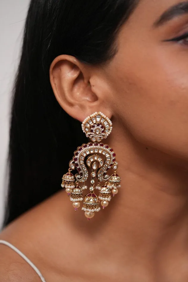 Attrangi Earrings Shambhavi Polki Meenakari Indian Chandbali Attrangi Earrings Shambhavi Polki Meenakari Indian Chandbali