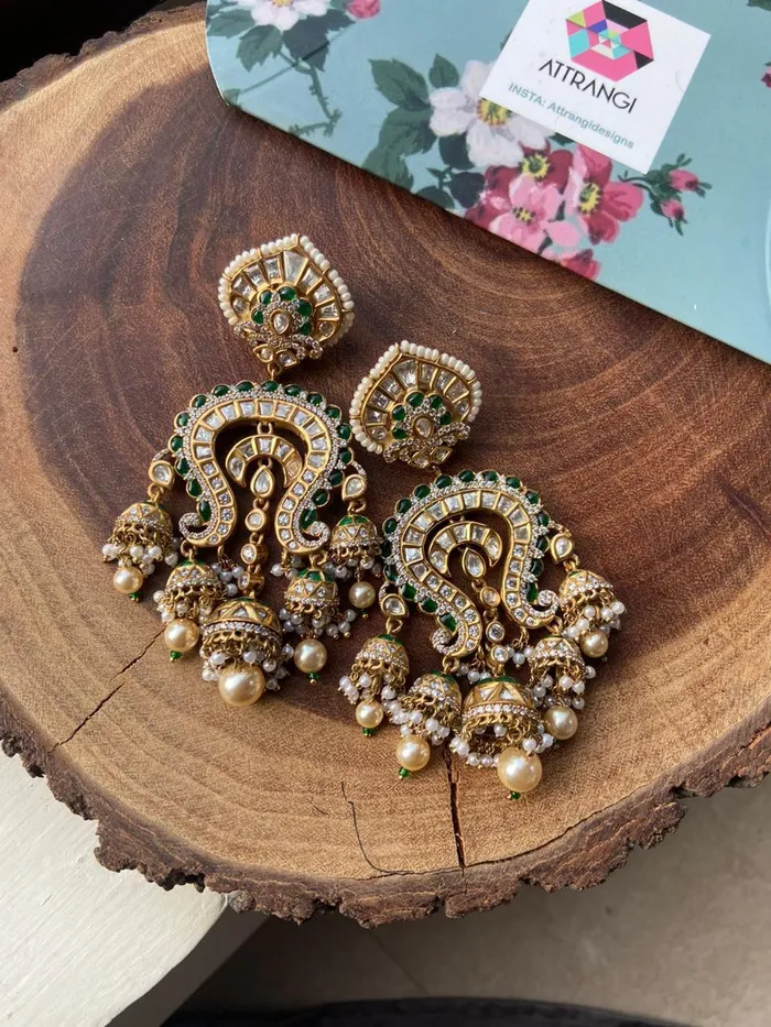 Attrangi Earrings Shambhavi Polki Meenakari Indian Chandbali Attrangi Earrings Shambhavi Polki Meenakari Indian Chandbali