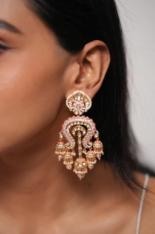 Attrangi Earrings Shambhavi Polki Meenakari Indian Chandbali Attrangi Earrings Shambhavi Polki Meenakari Indian Chandbali