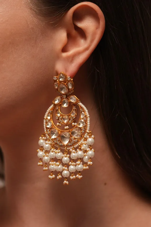 Attrangi Jahnavi Moissanite Gold Indian Chandbalis PreStyled Sets