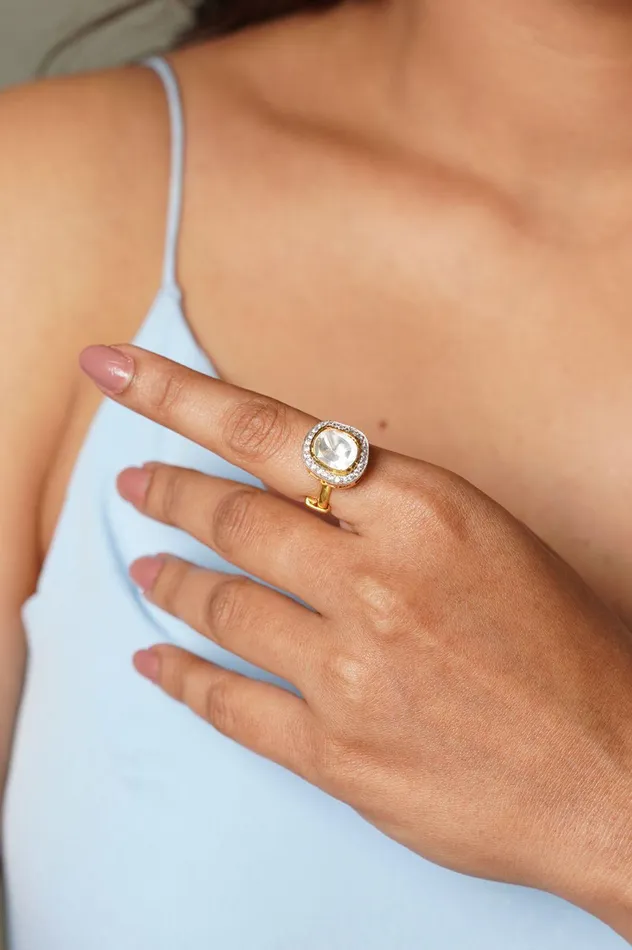 Attrangi Uncut Diamond Moissanite Ring in Real Silver Rings