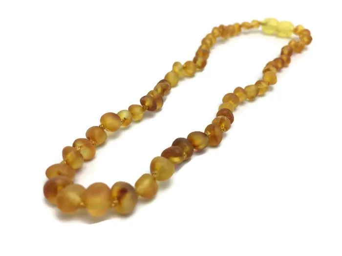 Baltic Essentials Necklaces Baltic Amber Teething Necklace Raw Honey Newborn baby pop clasp 105 to 11