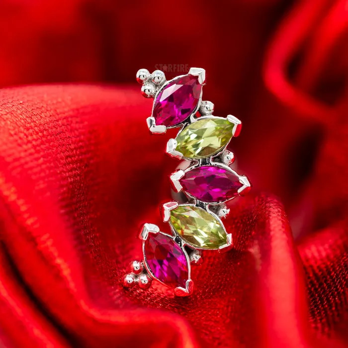 Body Vision BVLA Earrings Marquise Panaraya Threaded End in Gold Holiday Collection with Red Peridot