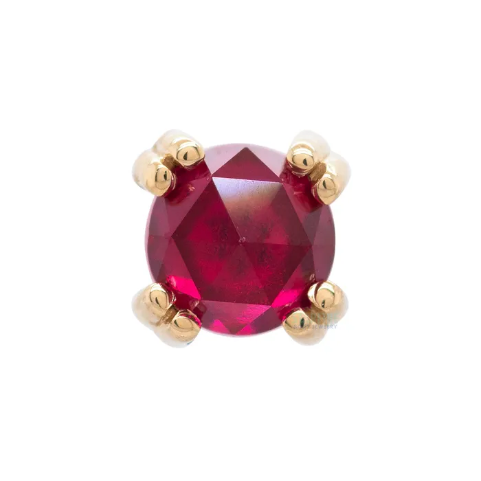 Body Vision BVLA Earrings threadless Rose Cut Ruby Cabochon Prong Set Pin in Gold