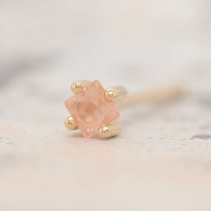 Body Vision BVLA ProngSet PrincessCut Oregon Sunstone on Axis Nostril Screw in Gold Earrings