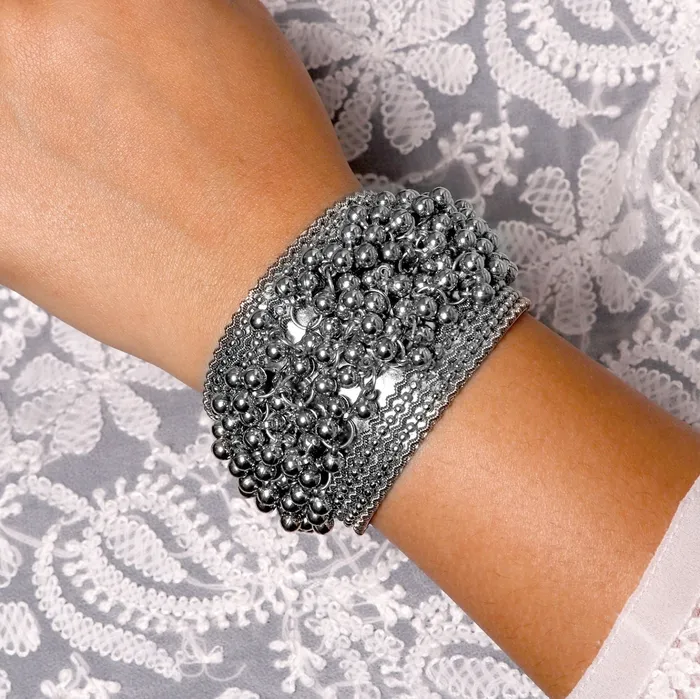 Chakrika Silver Gungroo Oxidized Bangle Teejh Bracelets