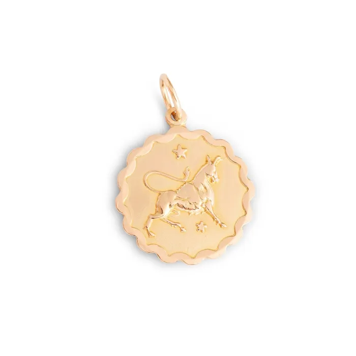 Charm Necklaces Vintage Taurus 9k Gold Scalloped Zodiac Charm