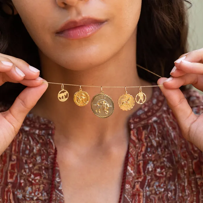 Charm Necklaces Vintage Taurus 9k Gold Scalloped Zodiac Charm