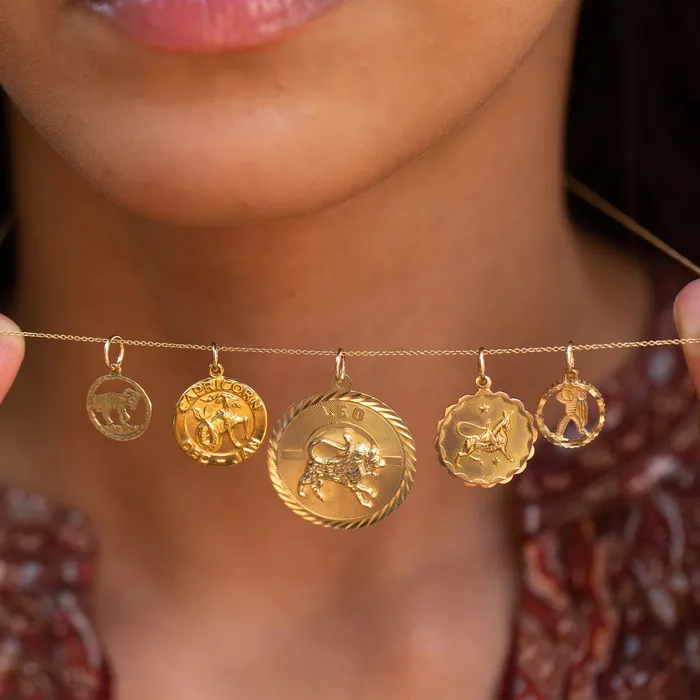 Charm Necklaces Vintage Taurus 9k Gold Scalloped Zodiac Charm