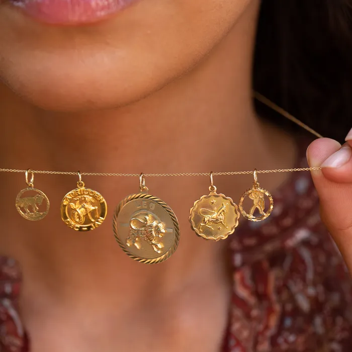 Charm Necklaces Vintage Taurus 9k Gold Scalloped Zodiac Charm