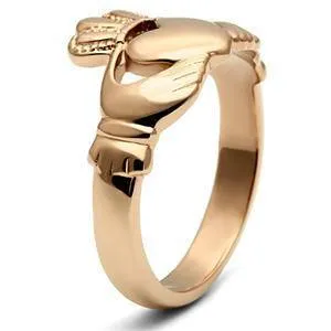 CJG1478 Wholesale IP Rose Gold Stainless Steel Claddagh Ring Green Rings