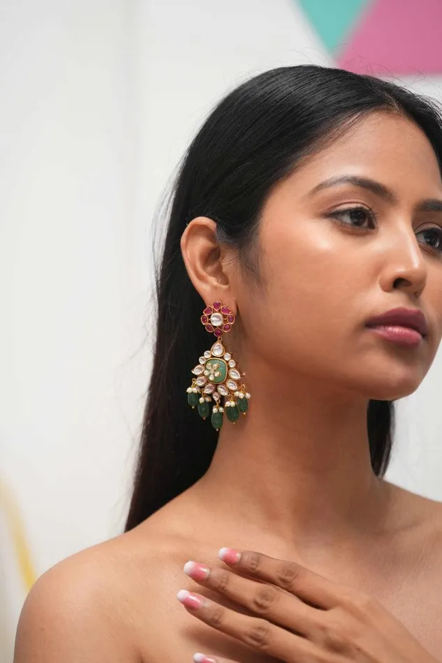 Earrings Attrangi Kanupriya Polki Indian Long Earrings Earrings Attrangi Kanupriya Polki Indian Long Earrings