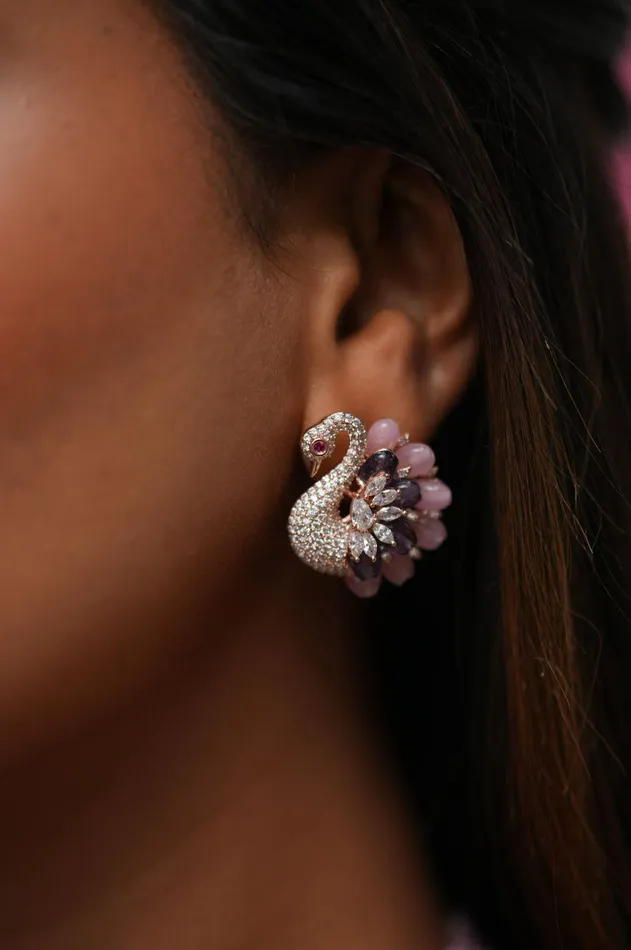 Earrings Attrangi Russell Peacock Pastel Beaded Diamond Set LaLa Land Collection Earrings Attrangi Russell Peacock Pastel Beaded Diamond Set LaLa Land Collection