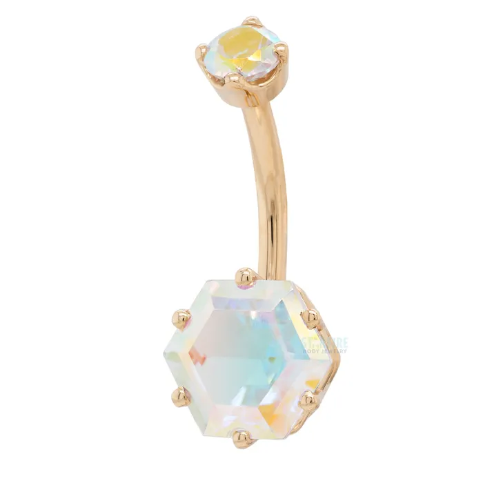 Earrings Body Vision BVLA Hexagon ProngSet Navel Curve in Gold with Mercury Mist Topaz