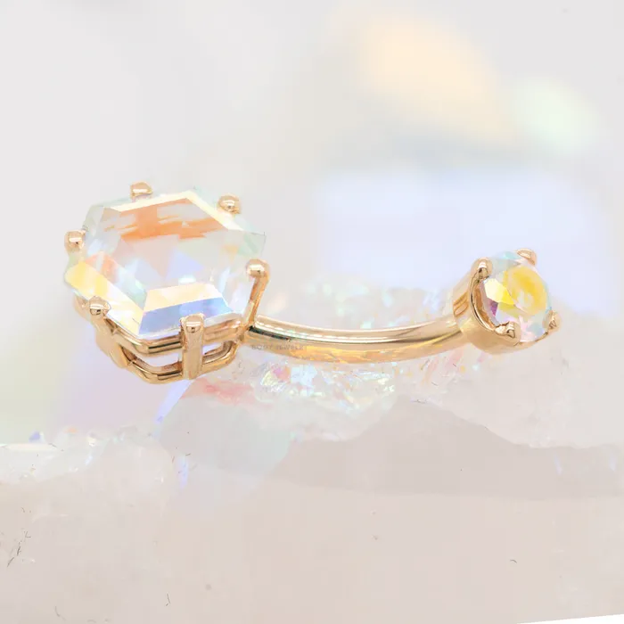 Earrings Body Vision BVLA Hexagon ProngSet Navel Curve in Gold with Mercury Mist Topaz