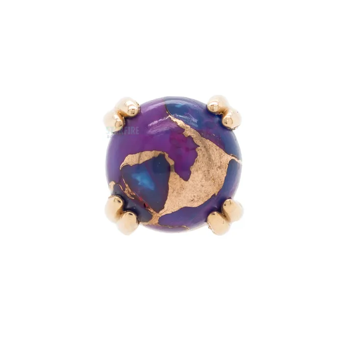 Earrings Body Vision BVLA threadless Copper Purple Turquoise Cabochon Prong Set Pin in Gold