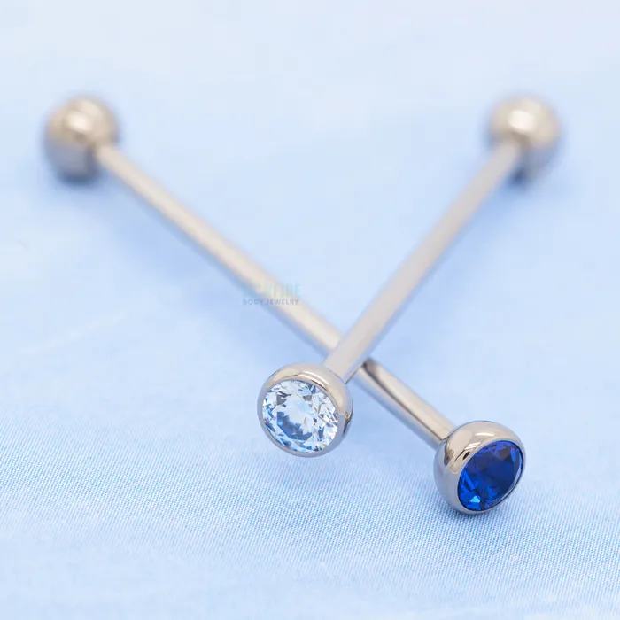 Earrings Industrial Strength IS Faceted Gem Ball in Bezel Industrial Barbell