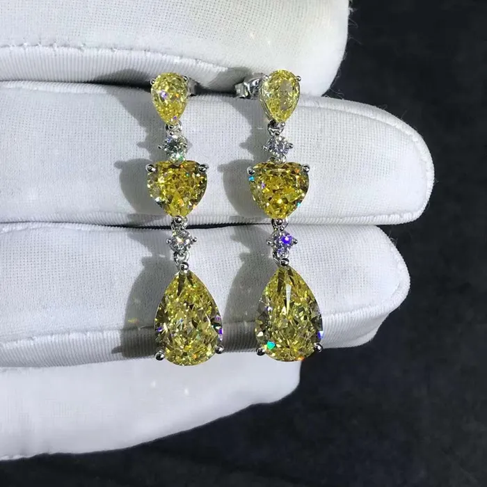 Earrings Leyloon Jewelry 6 Carat Yellow Pear Heart Cut Moissanite Drop Earrings