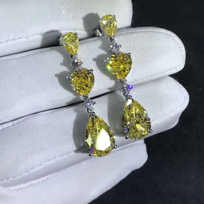 Earrings Leyloon Jewelry 6 Carat Yellow Pear Heart Cut Moissanite Drop Earrings