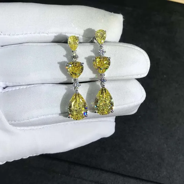 Earrings Leyloon Jewelry 6 Carat Yellow Pear Heart Cut Moissanite Drop Earrings