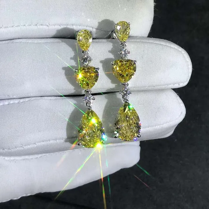 Earrings Leyloon Jewelry 6 Carat Yellow Pear Heart Cut Moissanite Drop Earrings