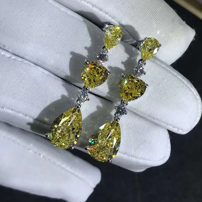 Earrings Leyloon Jewelry 6 Carat Yellow Pear Heart Cut Moissanite Drop Earrings