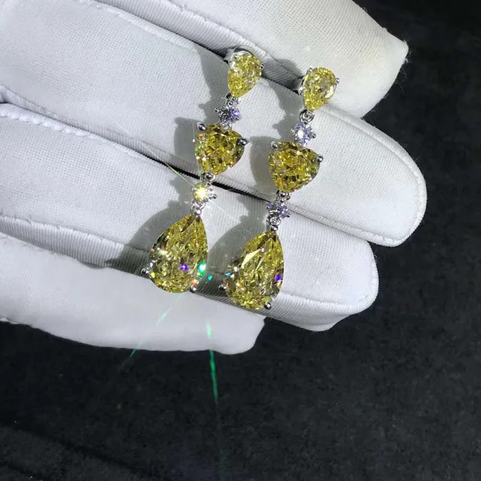 Earrings Leyloon Jewelry 6 Carat Yellow Pear Heart Cut Moissanite Drop Earrings