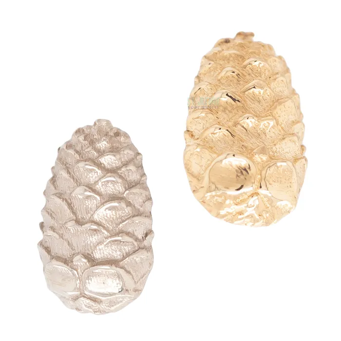 Earrings Mushroom Body Jewelry mushroom Pine Cone Threaded End in Gold