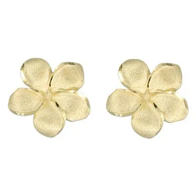 Earrings Rosa Marianas 14KT Solid Yellow Gold Kirida 18mm Plumeria Pierced Stud Earrings