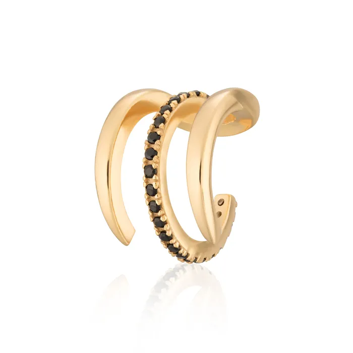Earrings Scream Pretty Gold Triple Claw Single Ear Cuff with Black Stones