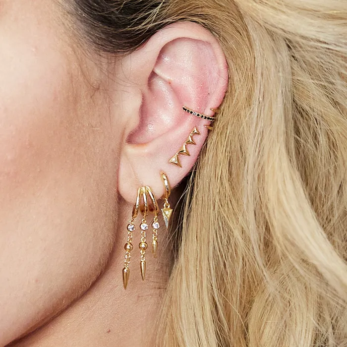 Earrings Scream Pretty Gold Triple Claw Single Ear Cuff with Black Stones