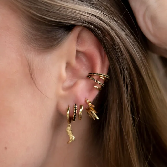 Earrings Scream Pretty Gold Triple Claw Single Ear Cuff with Black Stones