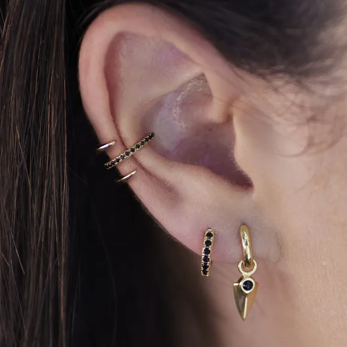 Earrings Scream Pretty Gold Triple Claw Single Ear Cuff with Black Stones