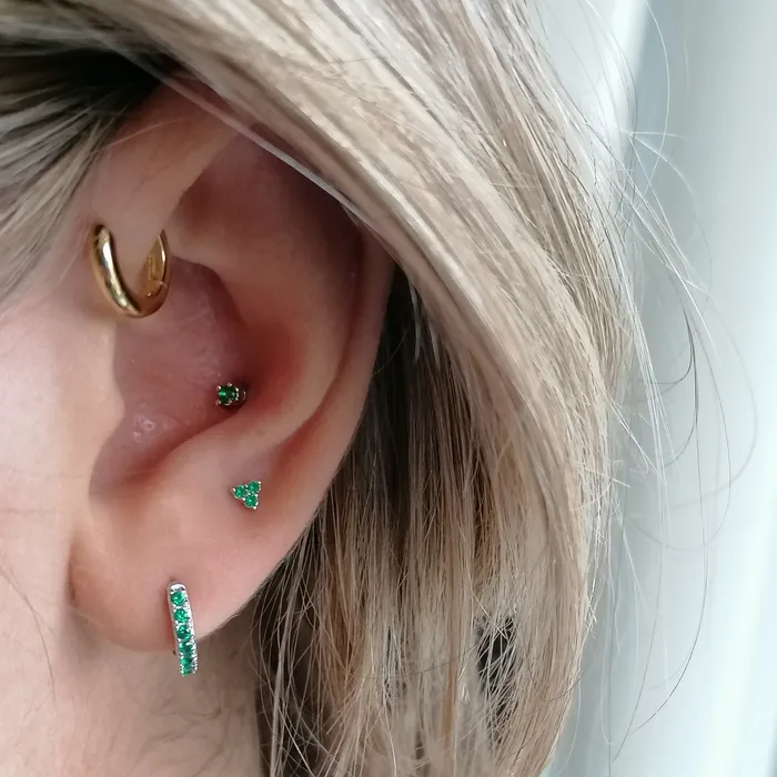 Earrings Scream Pretty Silver Green Trinity Stud Earrings