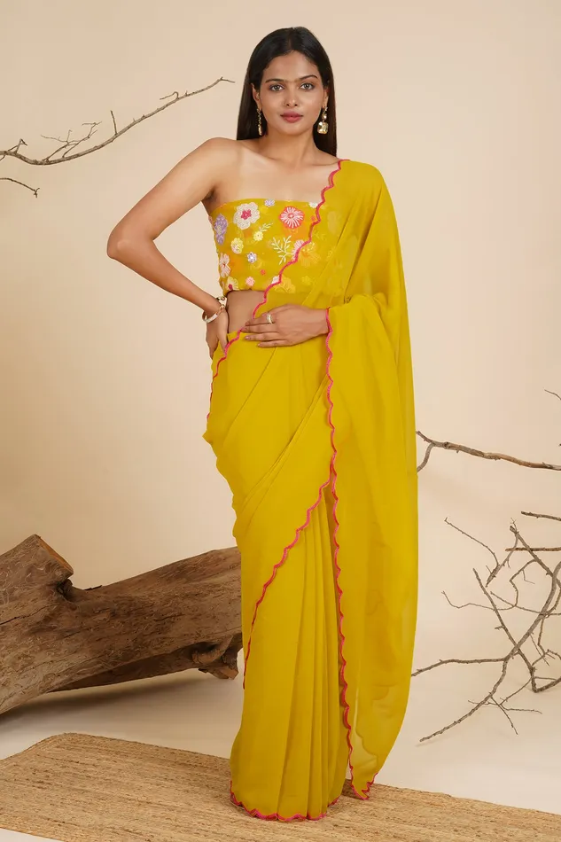 Earrings Teejh Teejh Marigold Cascade Georgette Saree