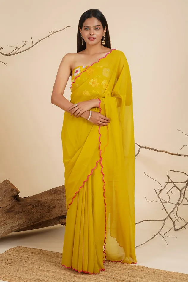 Earrings Teejh Teejh Marigold Cascade Georgette Saree