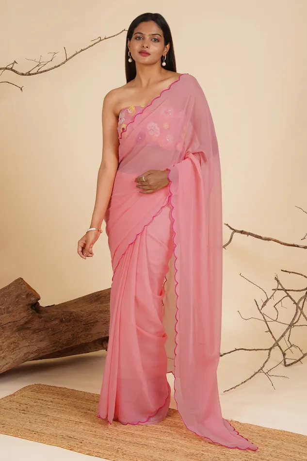 Earrings Teejh Teejh Raspberry Radiance Georgette Saree