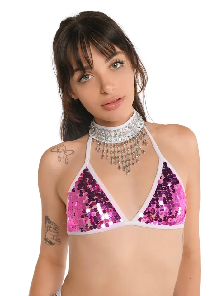 Earrings THE LUMi SHOP Magenta Sequin Triangle Top
